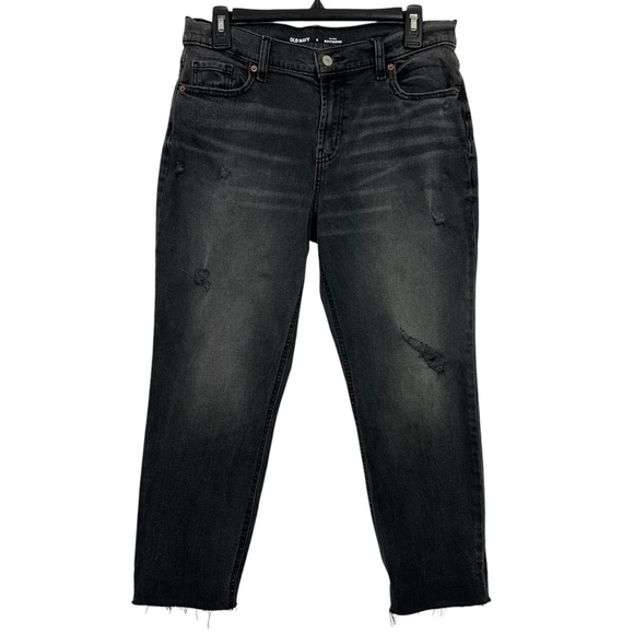 Old Navy Women’s Black Distressed Jeans Sz 6 Boyfriend Mid-Rise Frayed Hems - Picture 1 of 11